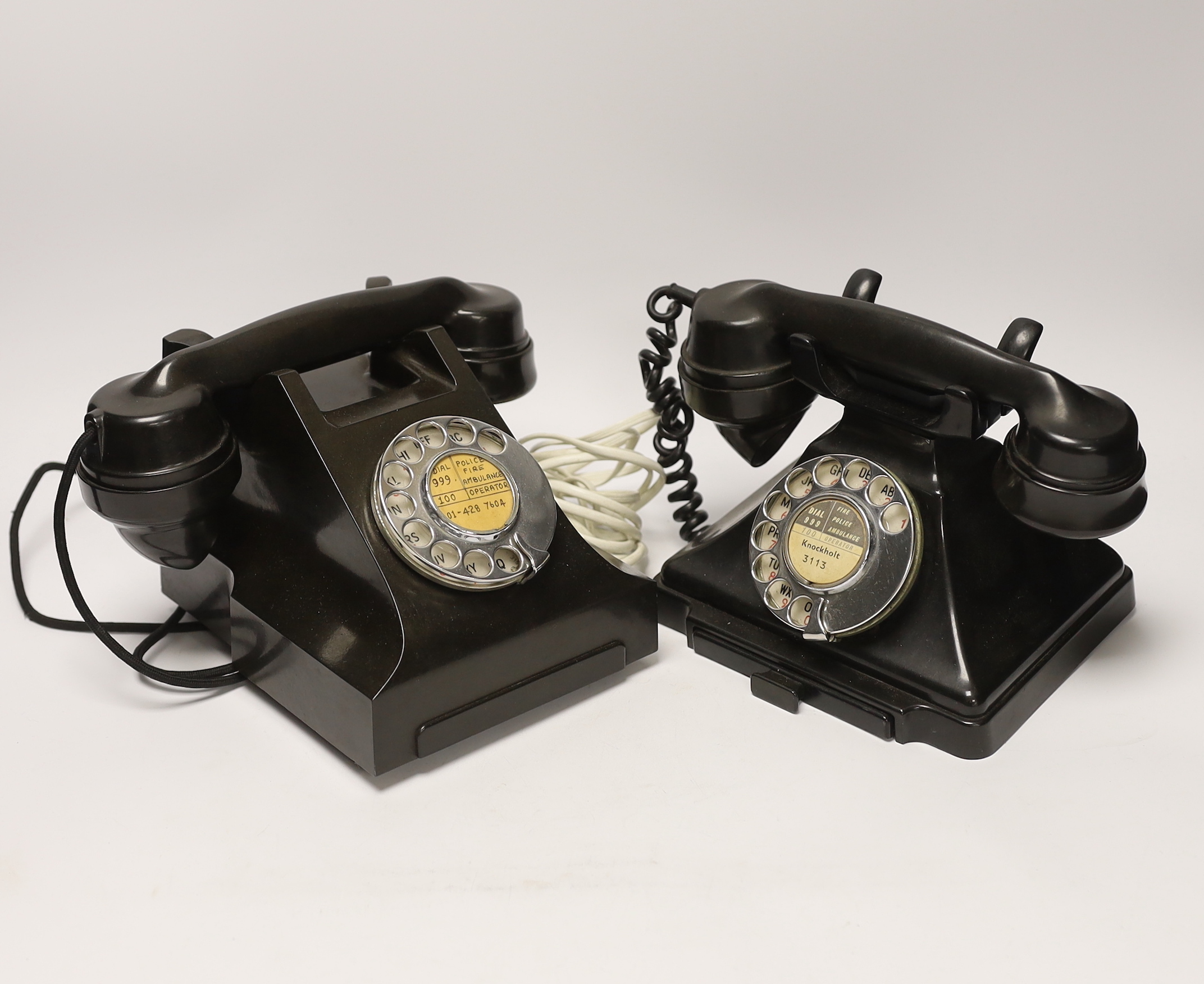 Two Bakelite vintage telephones 332L and 232L